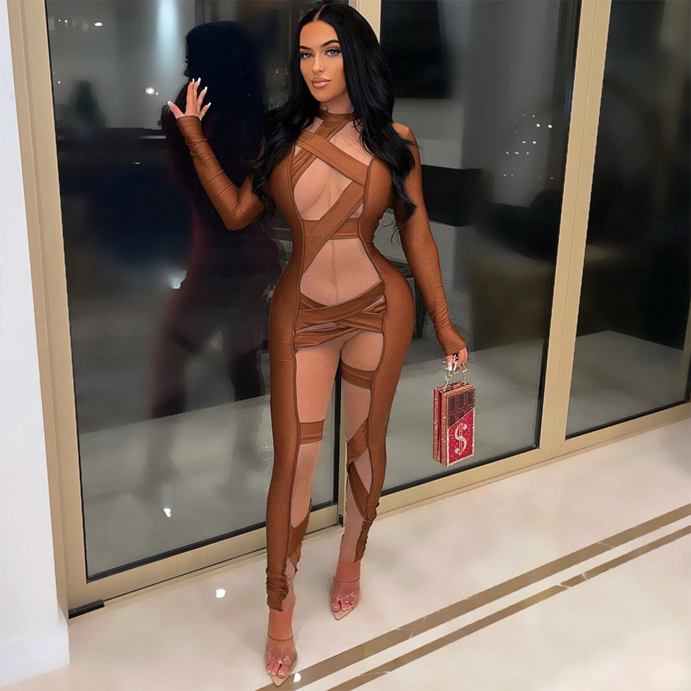 Sexy Langarm-Jumpsuit mit Ziernähten – Elegant & Figurbetont